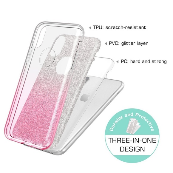 iPhone X Case - 2 Tone Sparkle Pink & Silver - Picture 5 of 6